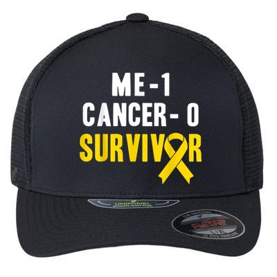 Me 1 Cancer 0 Childhood Cancer Survivor Flexfit Unipanel Trucker Cap