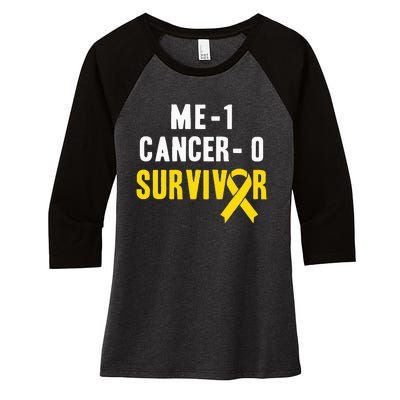 Me 1 Cancer 0 Childhood Cancer Survivor Women's Tri-Blend 3/4-Sleeve Raglan Shirt