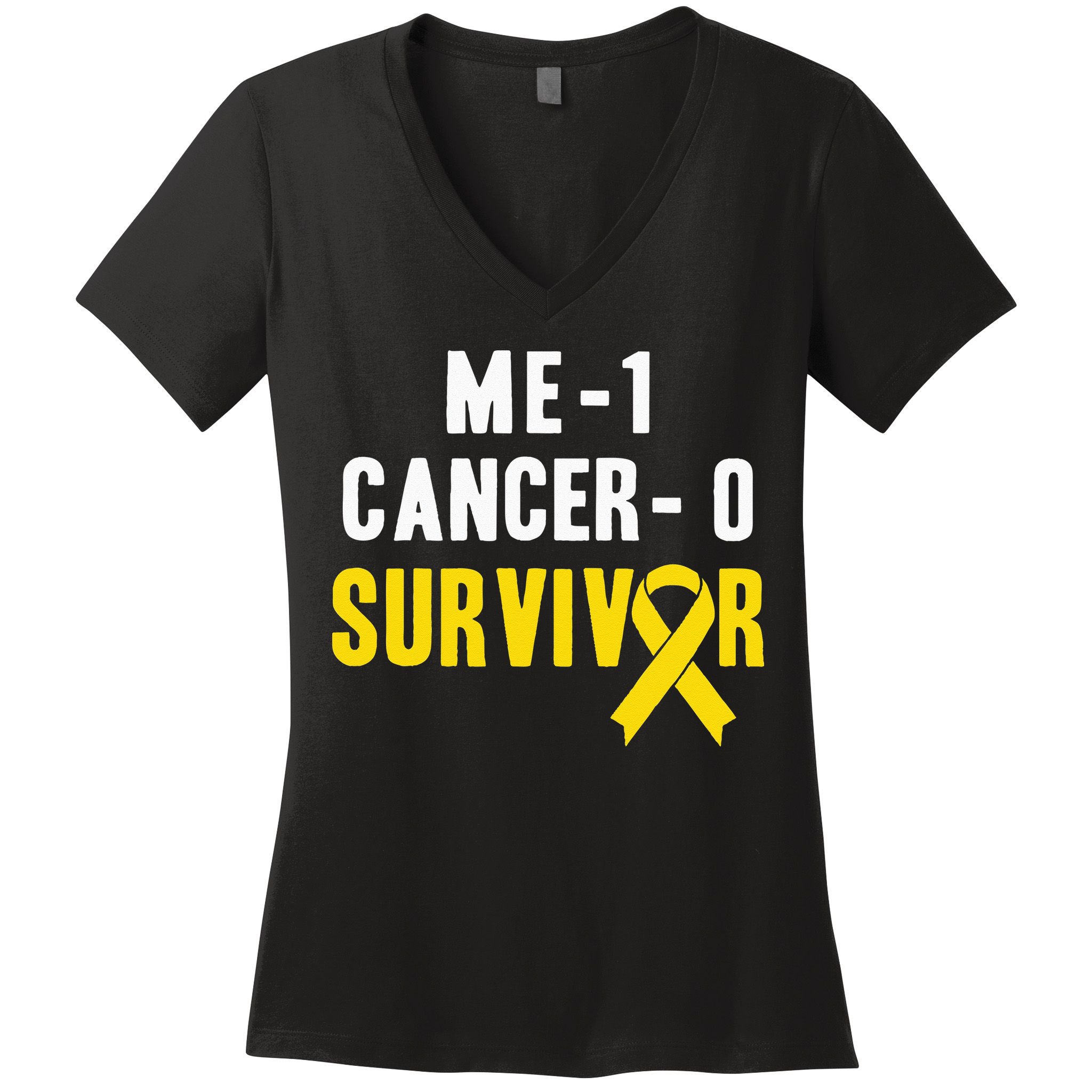 Me 1 Cancer 0 Childhood Cancer Survivor Women's V-Neck T-Shirt
