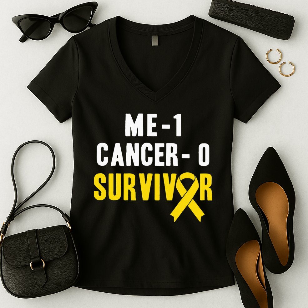 Me 1 Cancer 0 Childhood Cancer Survivor Women's V-Neck T-Shirt