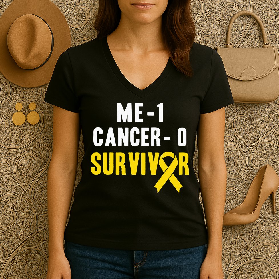 Me 1 Cancer 0 Childhood Cancer Survivor Women's V-Neck T-Shirt