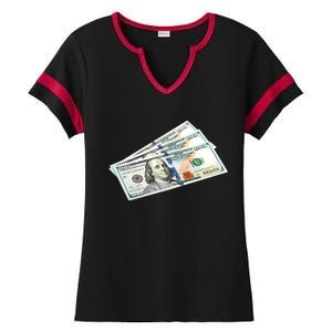 Money $100 Dollar Bills Bill Baller Big Ben Franklin Ladies Halftime Notch Neck Tee