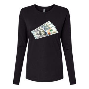 Money $100 Dollar Bills Bill Baller Big Ben Franklin Womens Cotton Relaxed Long Sleeve T-Shirt