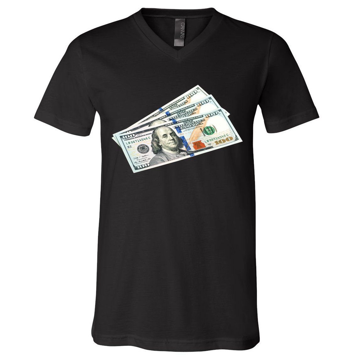 Money $100 Dollar Bills Bill Baller Big Ben Franklin V-Neck T-Shirt
