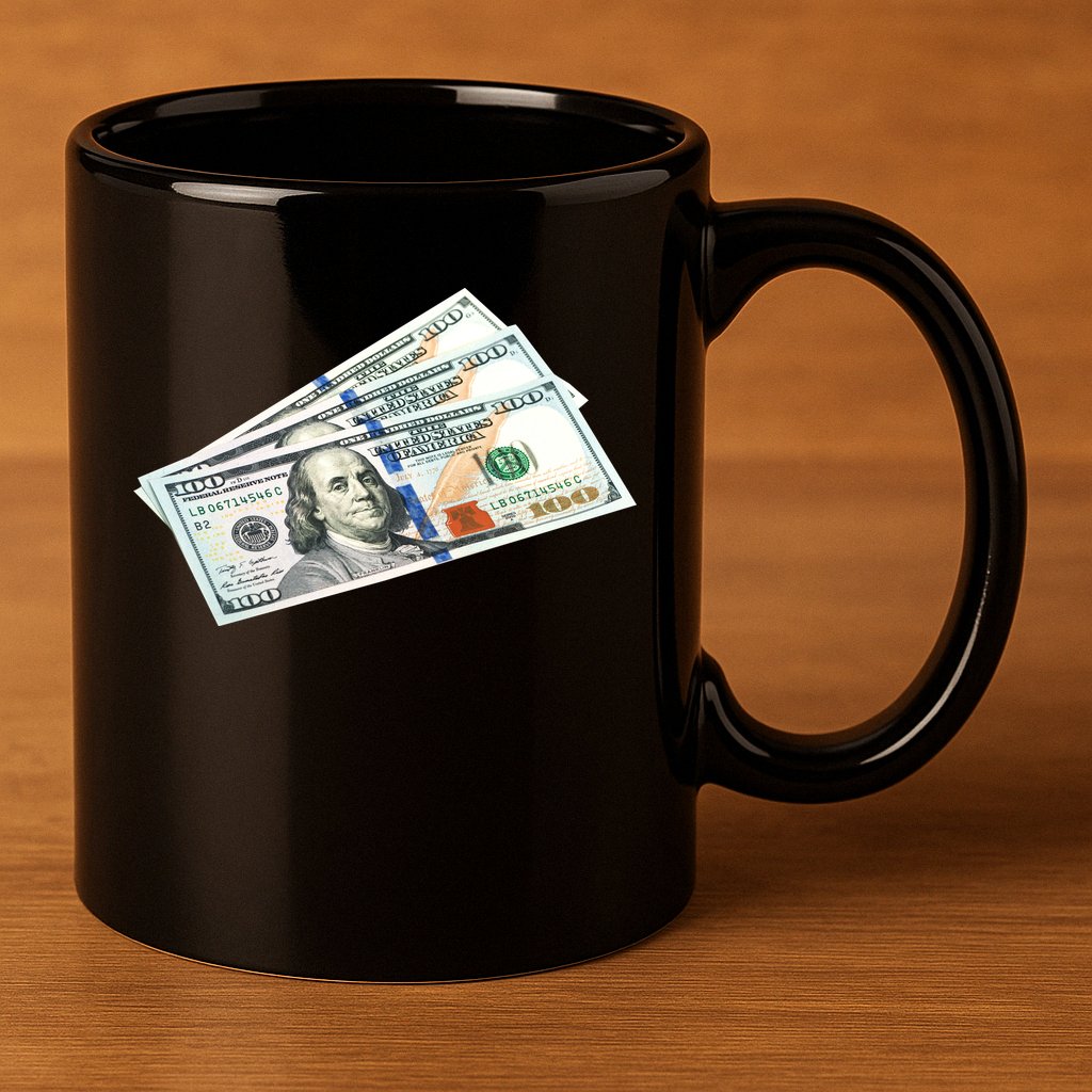 Money $100 Dollar Bills Bill Baller Big Ben Franklin 11oz C Handle Ceramic Mug