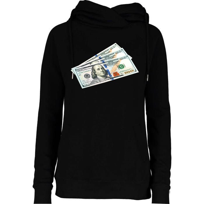 Money $100 Dollar Bills Bill Baller Big Ben Franklin Womens Funnel Neck Pullover Hood