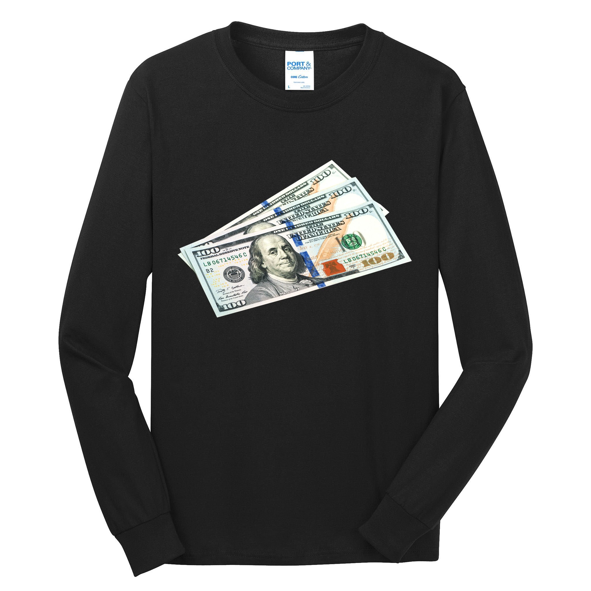 Money $100 Dollar Bills Bill Baller Big Ben Franklin Tall Long Sleeve T-Shirt