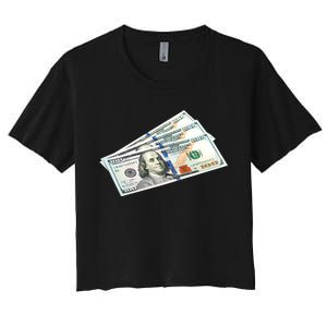 Money $100 Dollar Bills Bill Baller Big Ben Franklin Women's Crop Top Tee