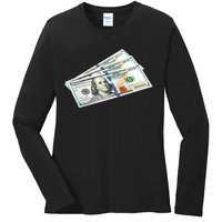 Money $100 Dollar Bills Bill Baller Big Ben Franklin Ladies Long Sleeve Shirt