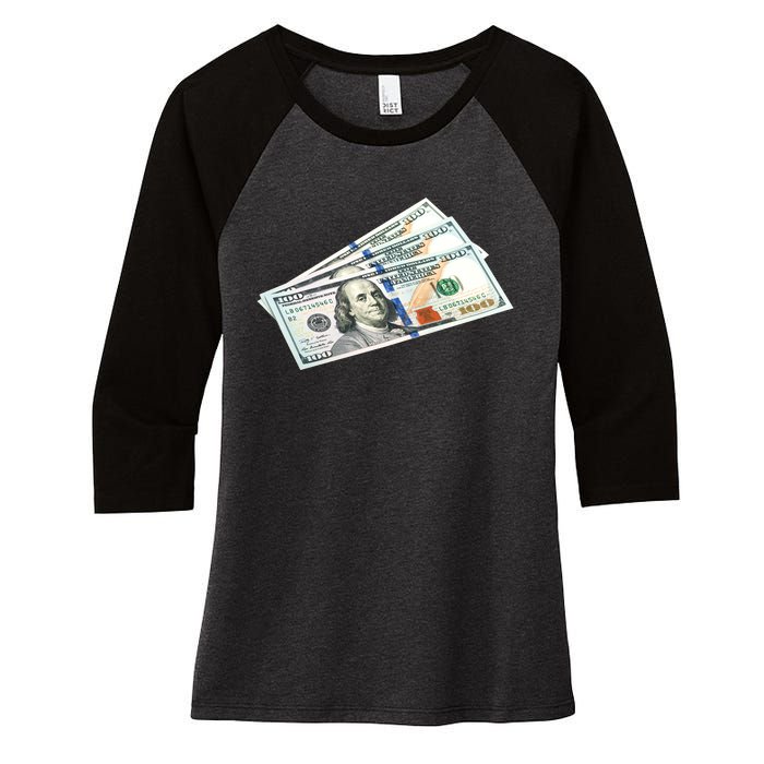 Money $100 Dollar Bills Bill Baller Big Ben Franklin Women's Tri-Blend 3/4-Sleeve Raglan Shirt