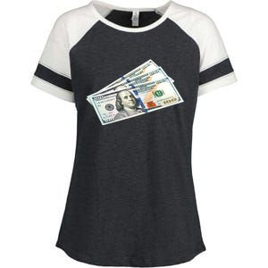 Money $100 Dollar Bills Bill Baller Big Ben Franklin Enza Ladies Jersey Colorblock Tee