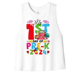 My 1st Day Of Prek 2024 Preschool Student Back To School Gift Women's Racerback Cropped Tank