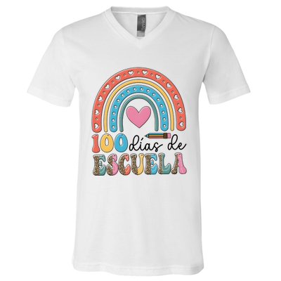 Maestra 100 DíAs De Escuela 100 Days Of School Spanish V-Neck T-Shirt