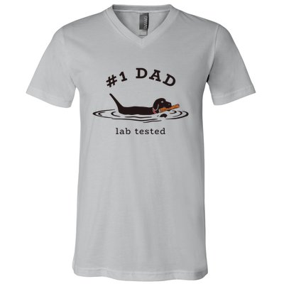 Men 1 Dad Lab Tested Pun Labrador Retriever Dog Owner V-Neck T-Shirt