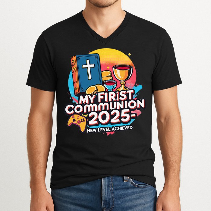 My 1st First Communion 2025 Video Game Controller V-Neck T-Shirt