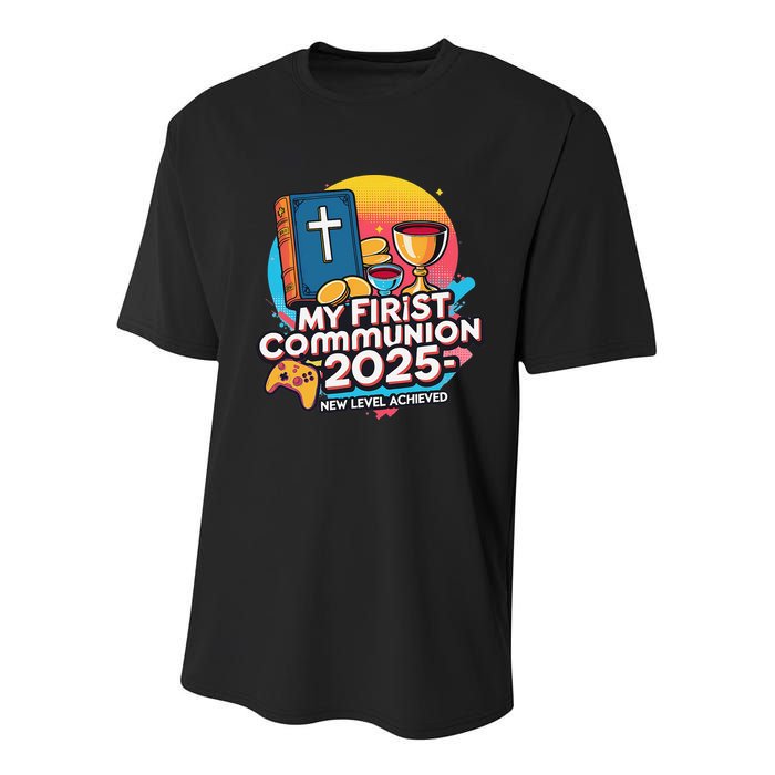 My 1st First Communion 2025 Video Game Controller Youth Performance Sprint T-Shirt
