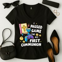 My 1st First Communion Video Game Controller Women's V-Neck T-Shirt