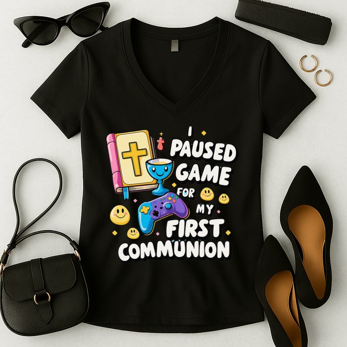 My 1st First Communion Video Game Controller Women's V-Neck T-Shirt