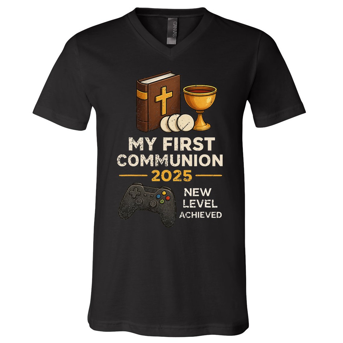 My 1st First Communion 2025 Video Game Catholic V-Neck T-Shirt