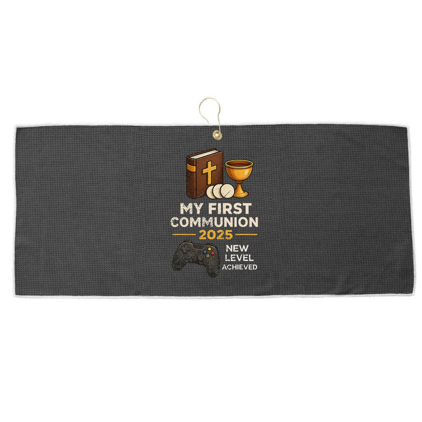 My 1st First Communion 2025 Video Game Catholic Large Microfiber Waffle Golf Towel