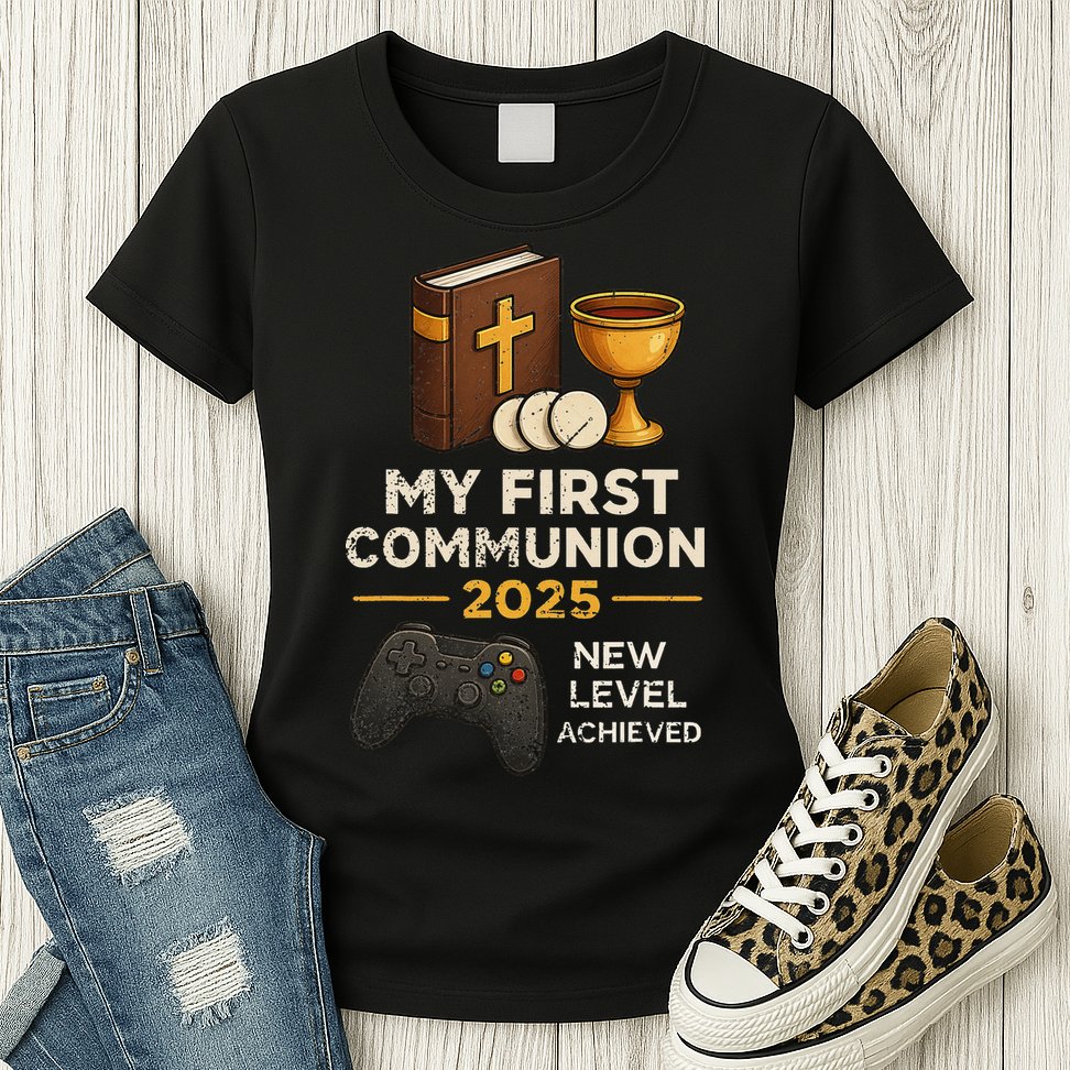My 1st First Communion 2025 Video Game Catholic Womens T-Shirt