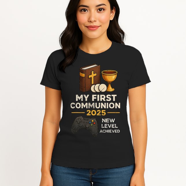My 1st First Communion 2025 Video Game Catholic Womens T-Shirt