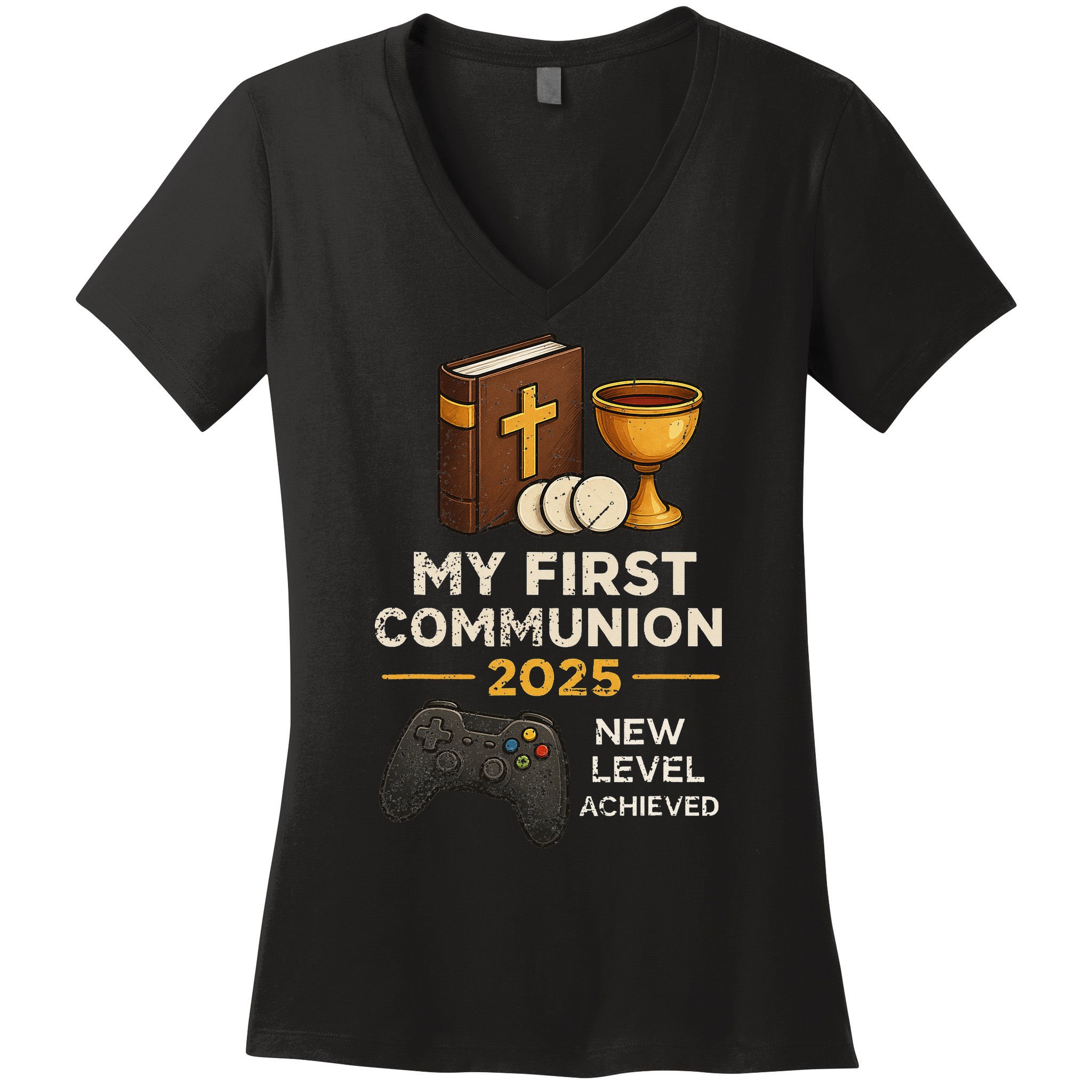 My 1st First Communion 2025 Video Game Catholic Women's V-Neck T-Shirt
