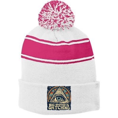 Make 1984 Fiction Again Big Brother Is Watching You Stripe Pom Pom Beanie