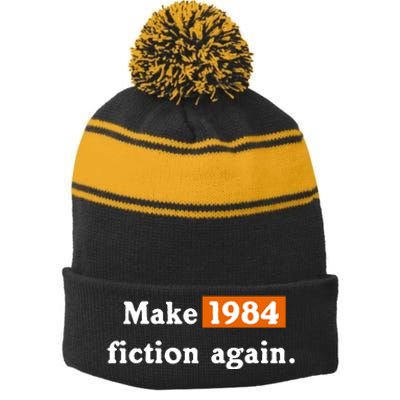 Make 1984 Fiction Again Stripe Pom Pom Beanie