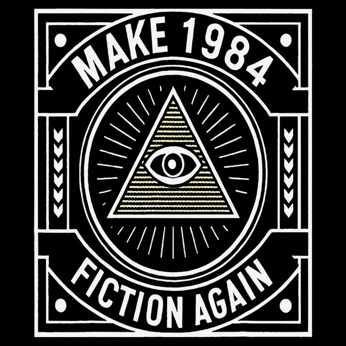 Make 1984 Fiction Again Allseeing Eye Dystopian Stripe Pom Pom Beanie