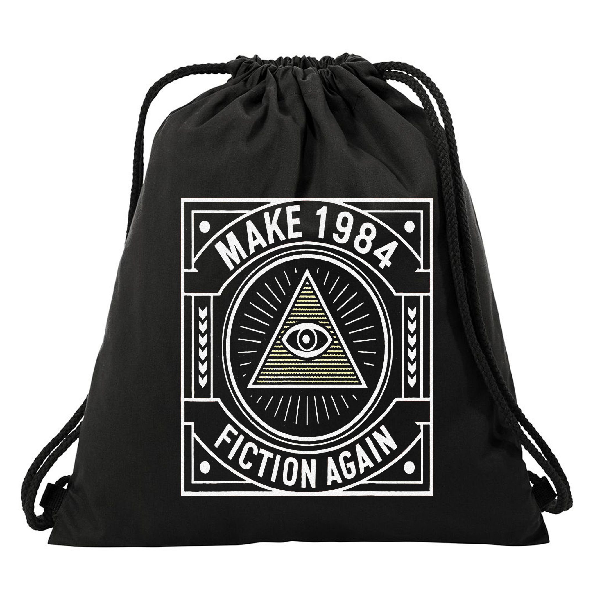 Make 1984 Fiction Again Allseeing Eye Dystopian Drawstring Bag