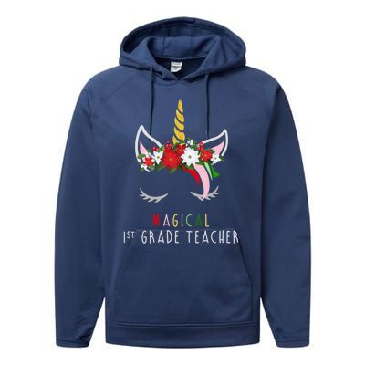 Magical 1St Grade Teacher Gift Unicorn Christmas Gift Performance Fleece Hoodie