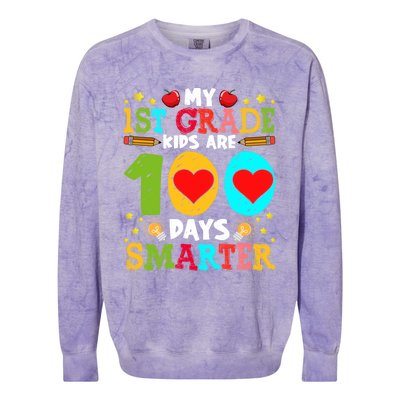 My 1st Grade Are 100 Days Smarter Happy 100th Day Gift Colorblast Crewneck Sweatshirt