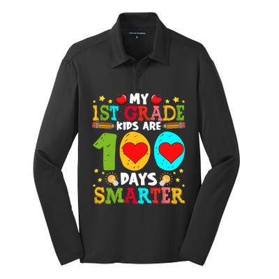 My 1st Grade Are 100 Days Smarter Happy 100th Day Gift Silk Touch Performance Long Sleeve Polo