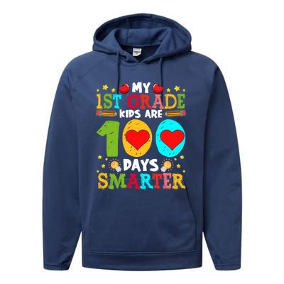 My 1st Grade Are 100 Days Smarter Happy 100th Day Gift Performance Fleece Hoodie