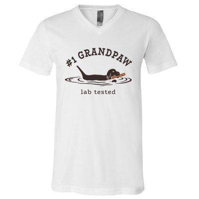 Men 1 Grandpaw Lab Tested Pun Labrador Retriever Grandpa V-Neck T-Shirt