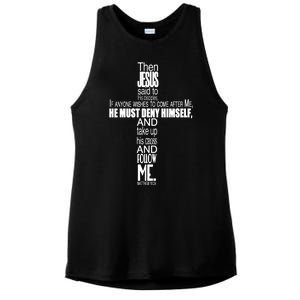 Matthew 16:24 Jesus Said Follow Me Cross Ladies PosiCharge Tri-Blend Wicking Tank