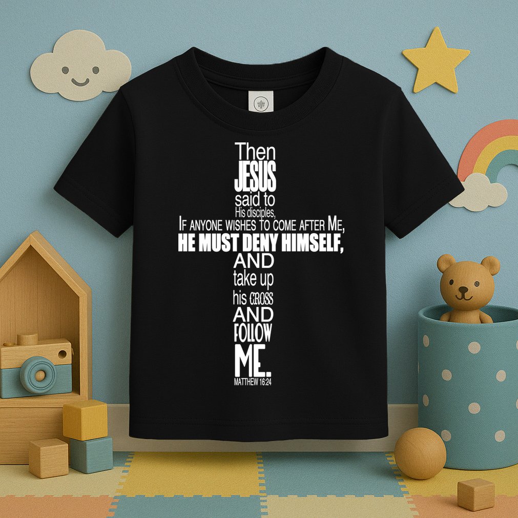 Matthew 16:24 Jesus Said Follow Me Cross Toddler T-Shirt