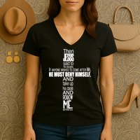 Matthew 16:24 Jesus Said Follow Me Cross Women's V-Neck T-Shirt