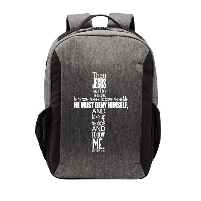 Matthew 16:24 Jesus Said Follow Me Cross Vector Backpack