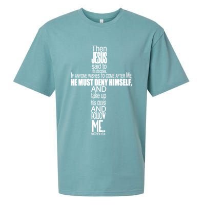Matthew 16:24 Jesus Said Follow Me Cross Sueded Cloud Jersey T-Shirt