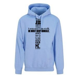 Matthew 16:24 Jesus Said Follow Me Cross Unisex Surf Hoodie