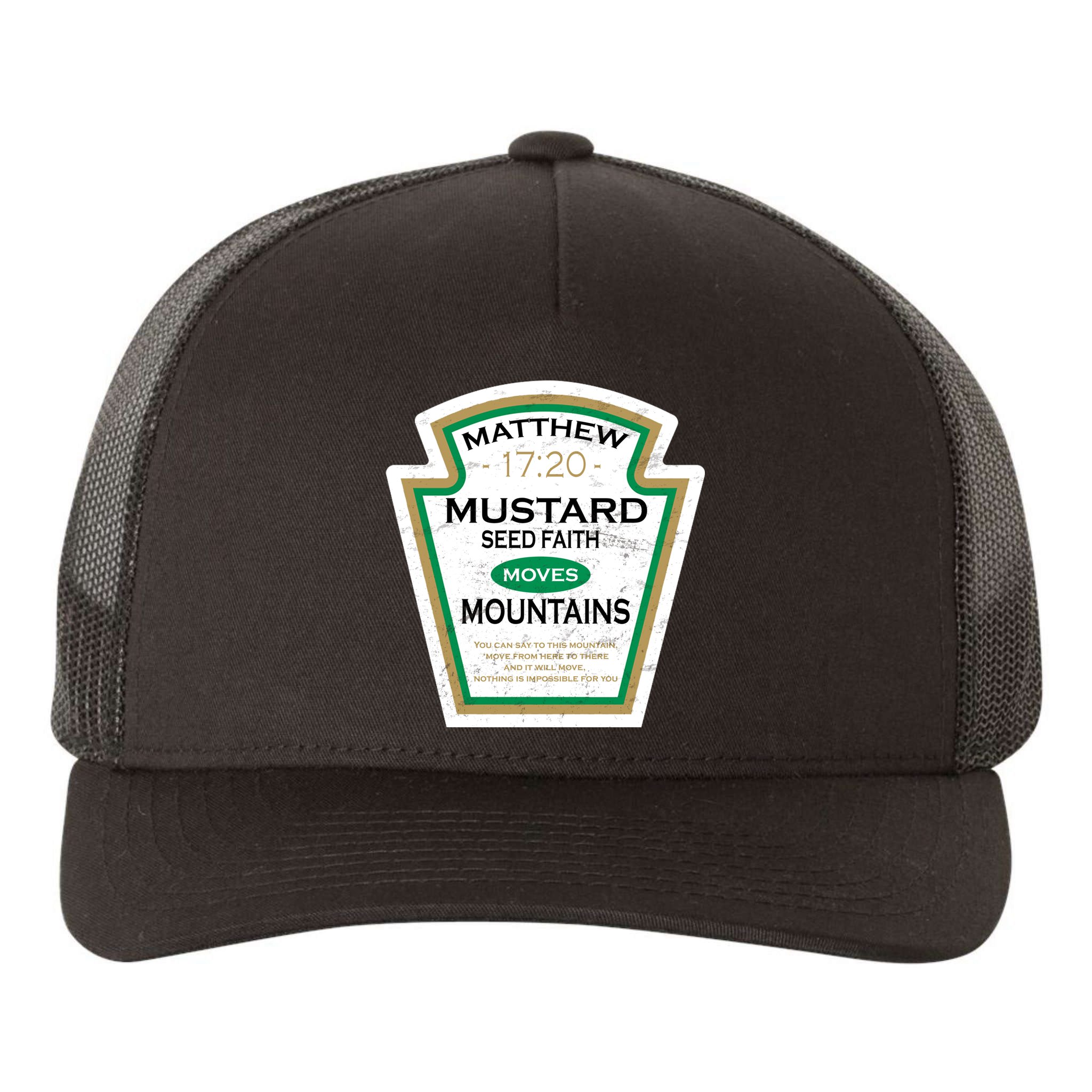 Matthew 17:20 Mustard Label Yupoong Adult 5-Panel Trucker Hat