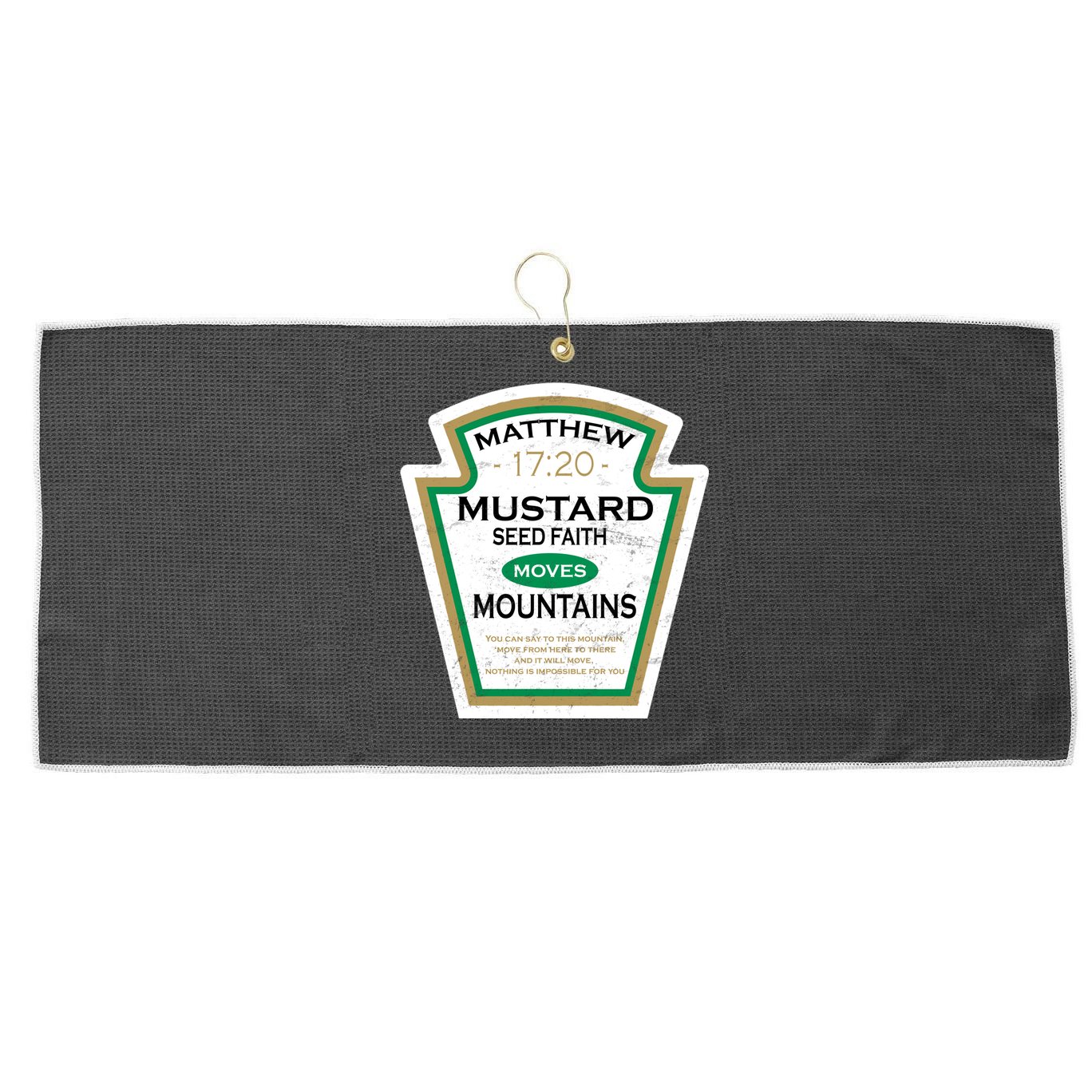 Matthew 17:20 Mustard Label Large Microfiber Waffle Golf Towel