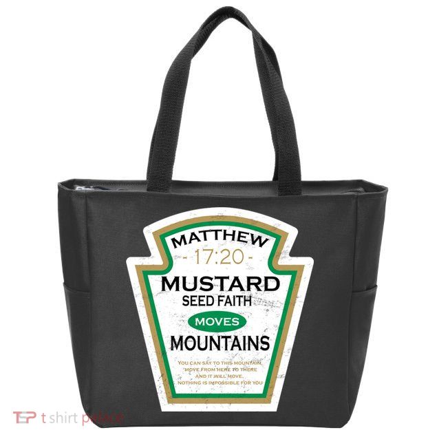 Matthew 17:20 Mustard Label Zip Tote Bag