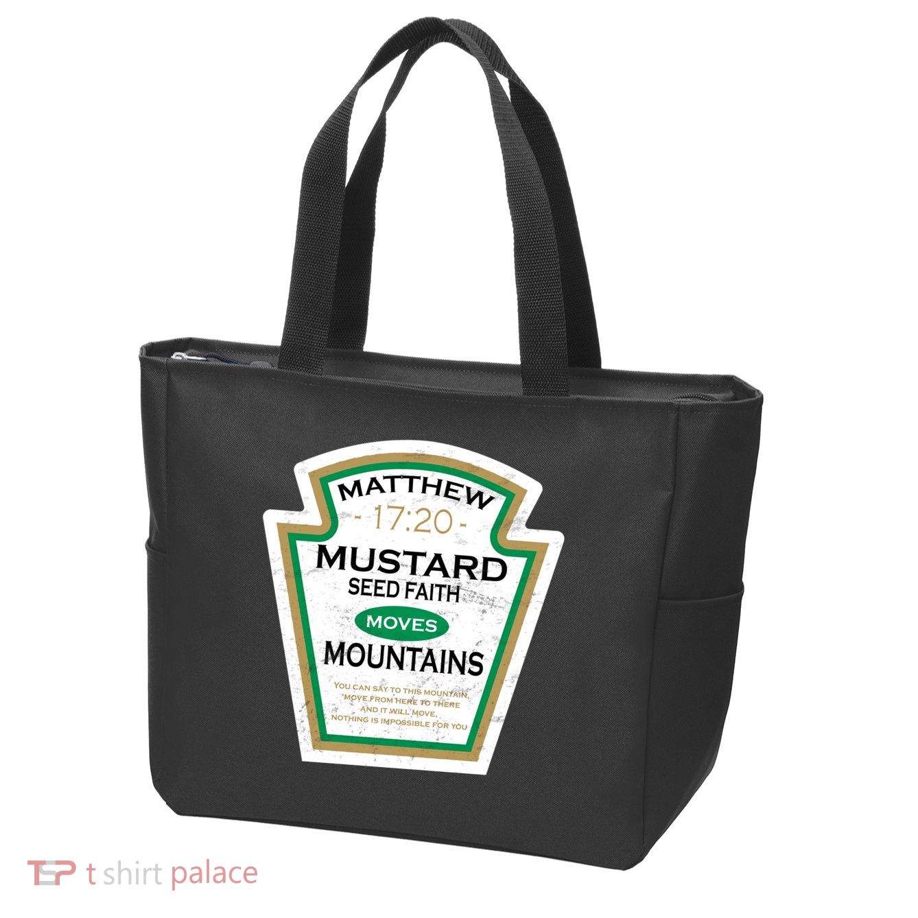 Matthew 17:20 Mustard Label Zip Tote Bag