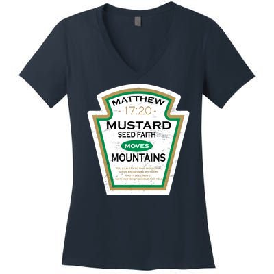 Matthew 17:20 Mustard Label Women's V-Neck T-Shirt