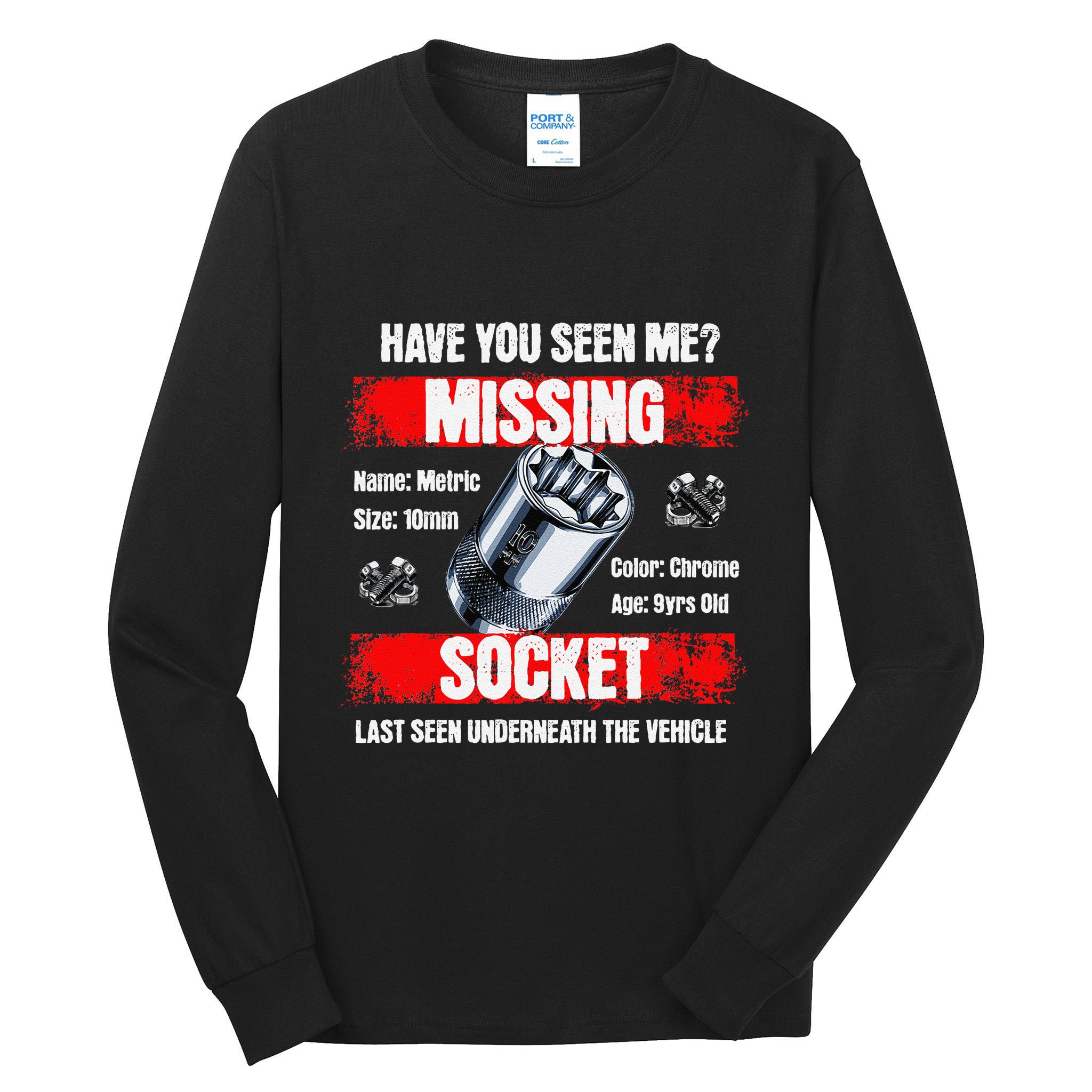Missing 10mm Socket Funny Mechanics Lifestyle Cartruck Gift Tall Long Sleeve T-Shirt