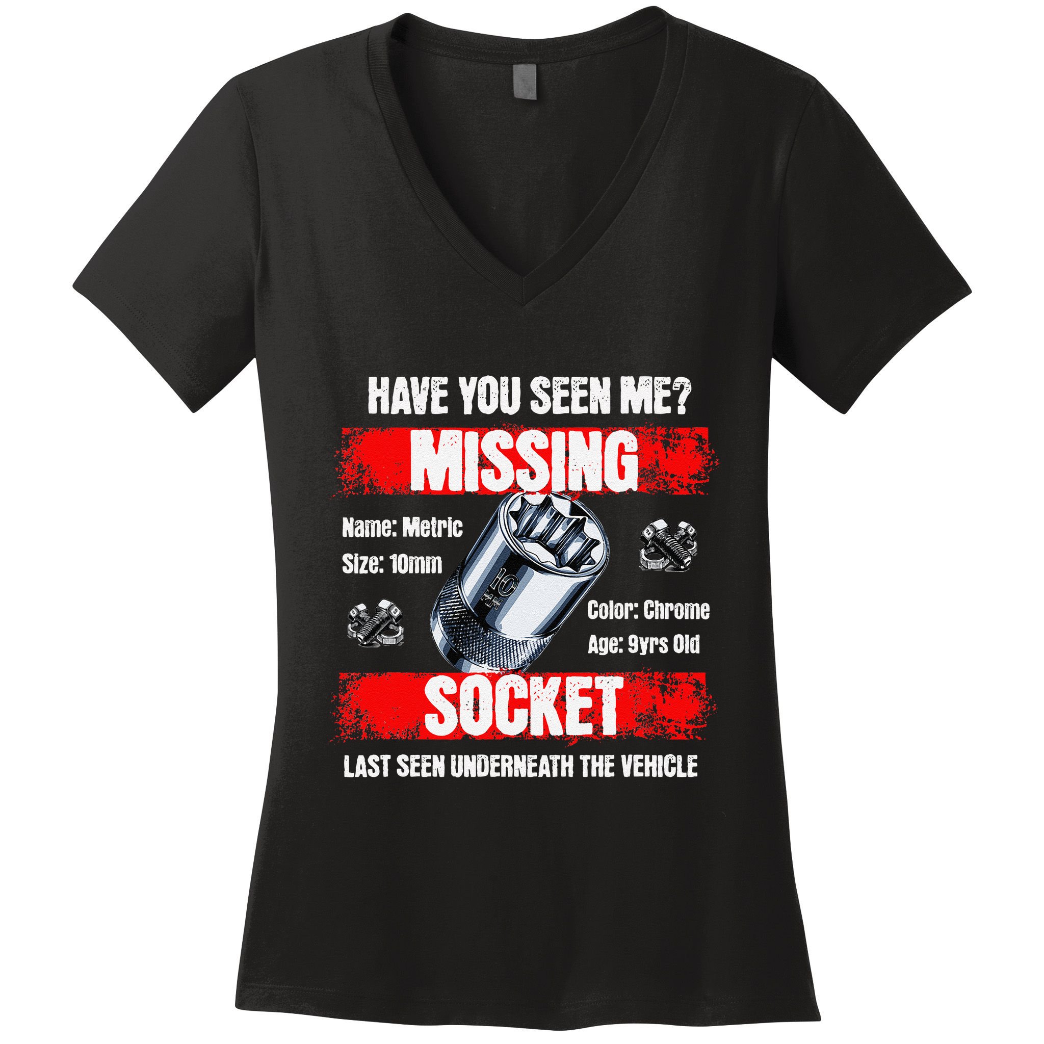 Missing 10mm Socket Funny Mechanics Lifestyle Cartruck Gift Women's V-Neck T-Shirt