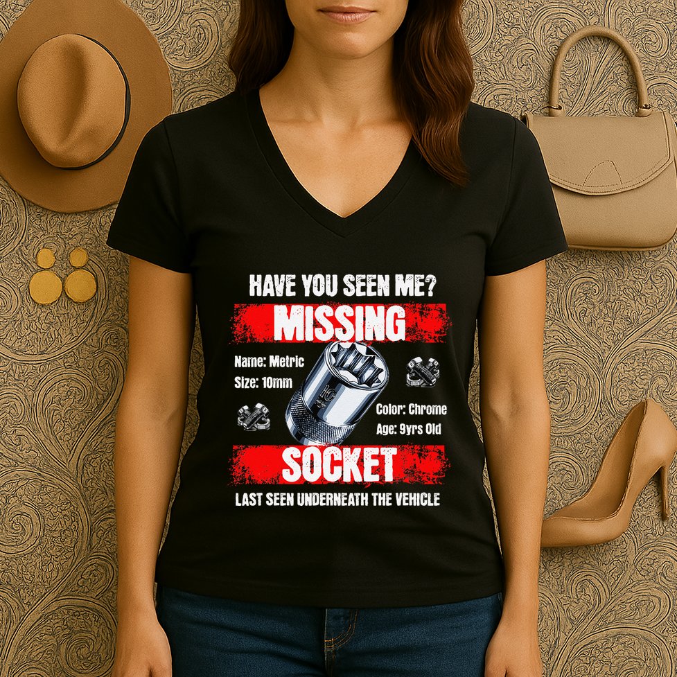 Missing 10mm Socket Funny Mechanics Lifestyle Cartruck Gift Women's V-Neck T-Shirt